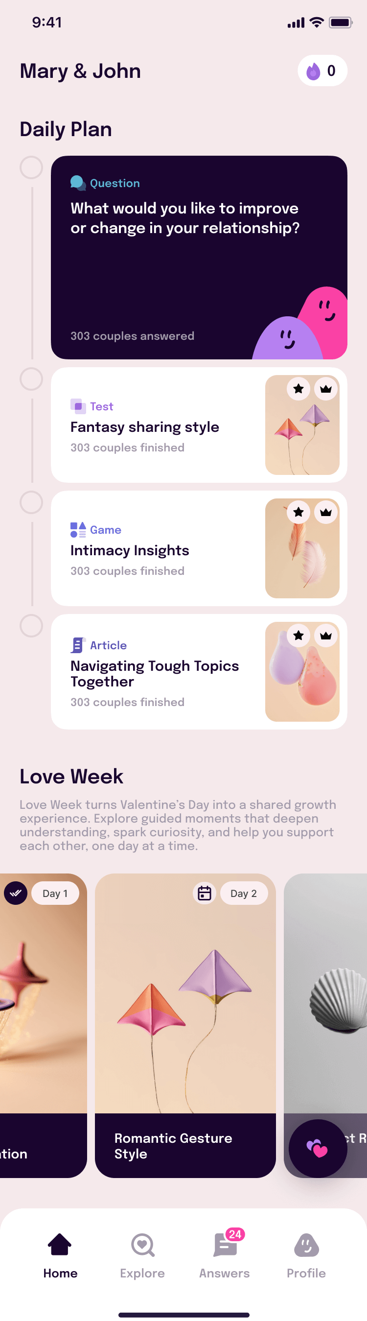 Love Week Home Screen